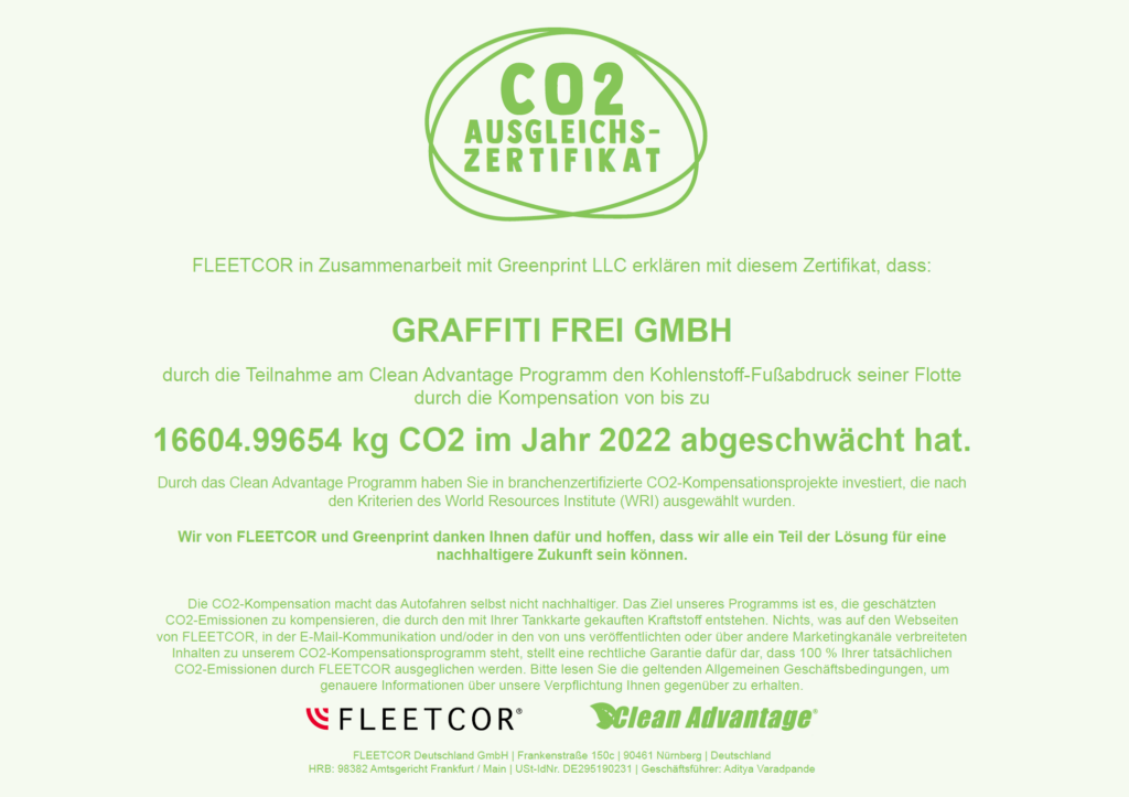 CO2 Kompensation Zertifikat 2022 Graffiti FREI